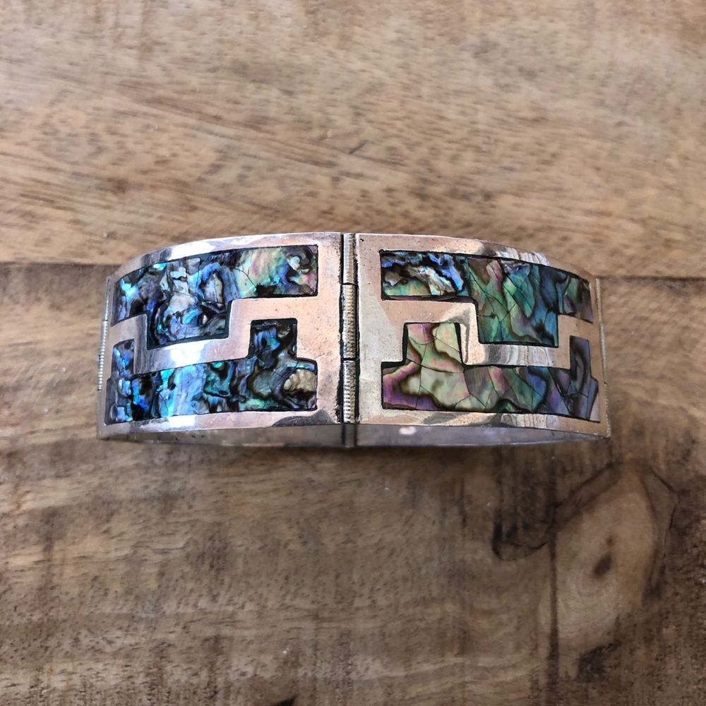 925 sterling silver & abalone gorgeous hinged link bracelet made in Mexico - Picture 6 of 16